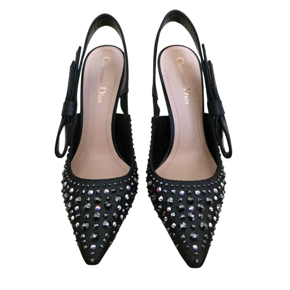 Christian Dior Slingback Black Leather Jadior High Heels Pointed Toe IT 38 8